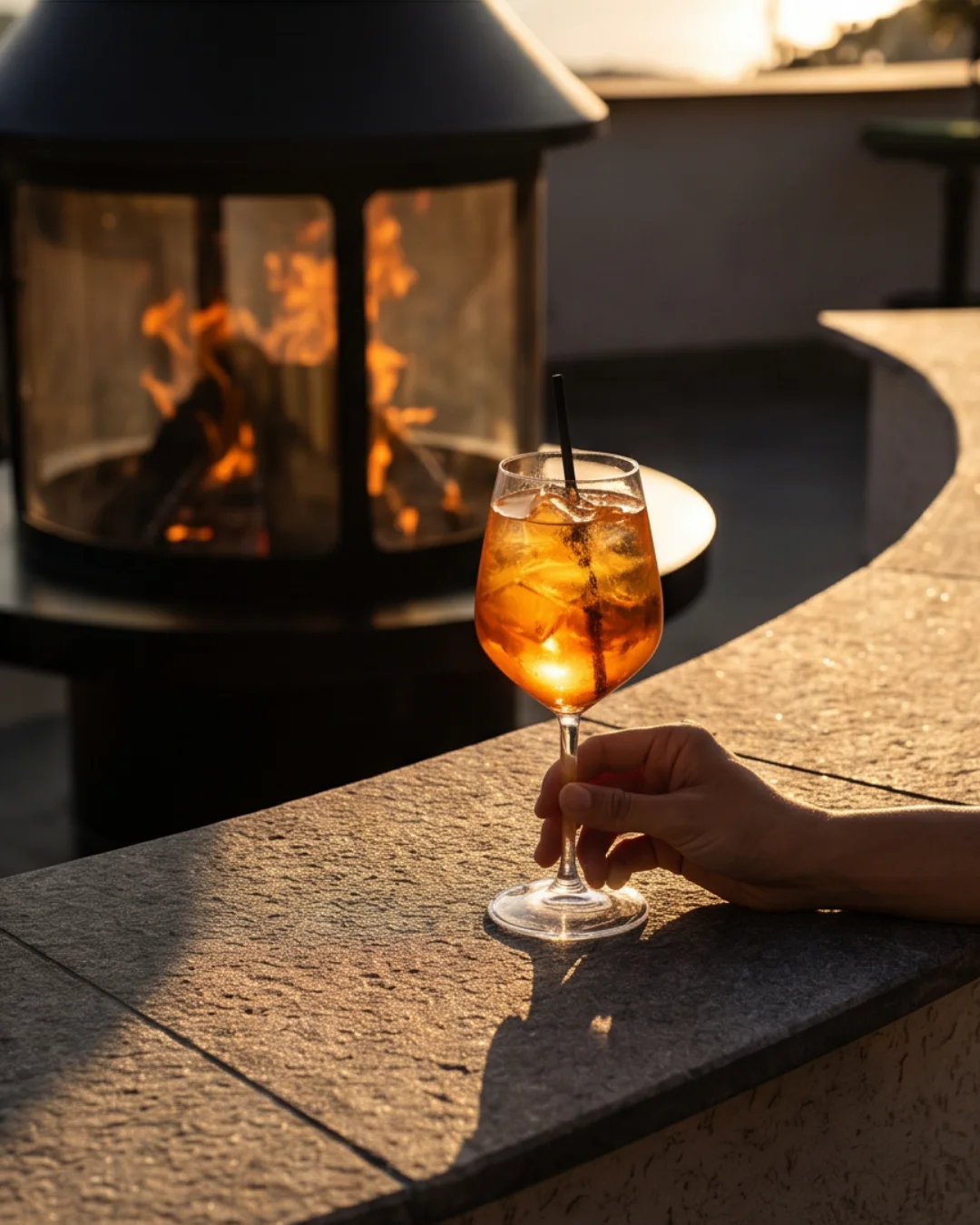 Fire terrace and cocktail at sunset — AETHER Kaz Dağları