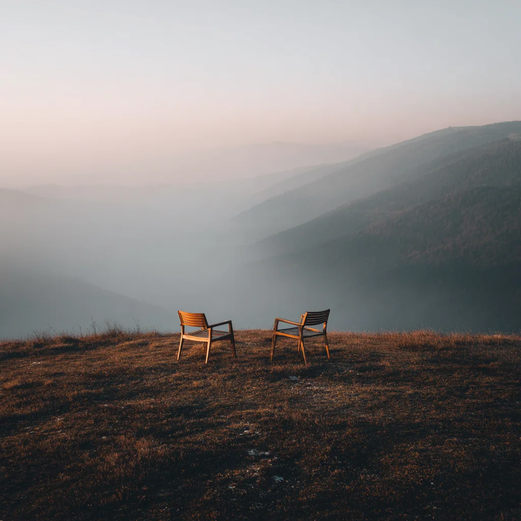 Two chairs overlooking a misty morning view — Lov'Inn Vadi, Kaz Dağları